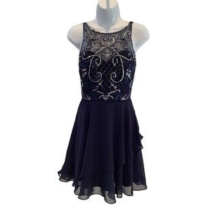 Blondie Nites Homecoming Holiday Party Dress Blue Silver Sequins Size 1 New